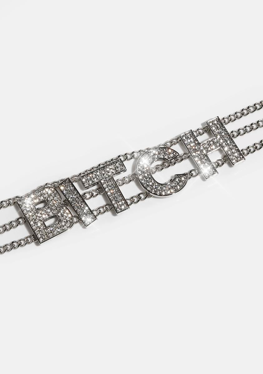 Aries Bitch Rhinestone Choker - Silver – Dolls Kill