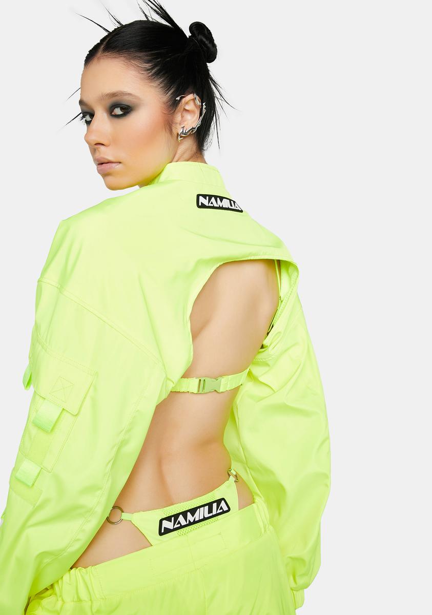 Neon Yellow Bomber Choker Jacket