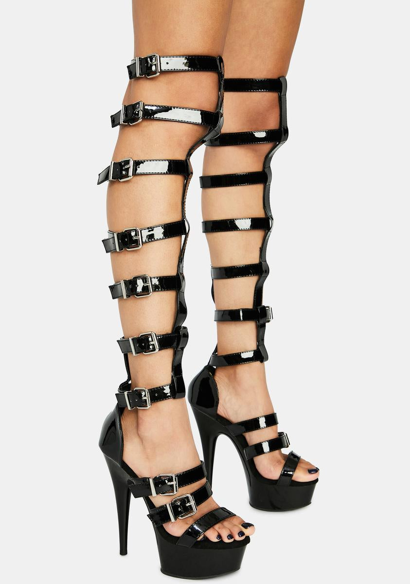 Pleaser Delight 600 46 Strappy Patent Gladiator Sandal Heels - Black –  Dolls Kill