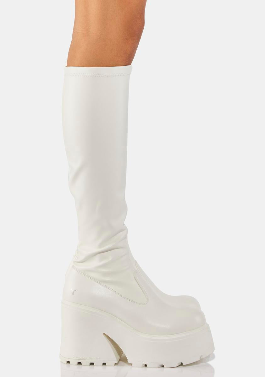 Windsor Smith Fuse White Stretch Knee High Boots – Dolls Kill