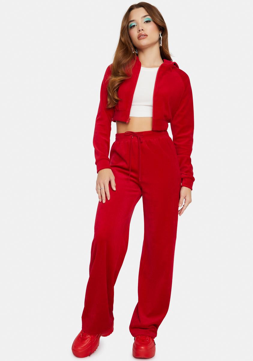 Velour Crop And Tracksuit Set - Red – Dolls Kill