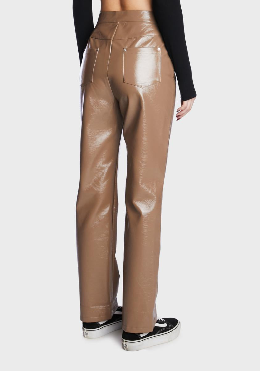 4TH & RECKLESS Patent Vegan Leather Pants - Brown – Dolls Kill