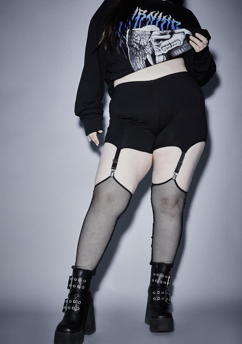 Plus Size Widow Punk Fishnet Garter Leggings - Black – Dolls Kill