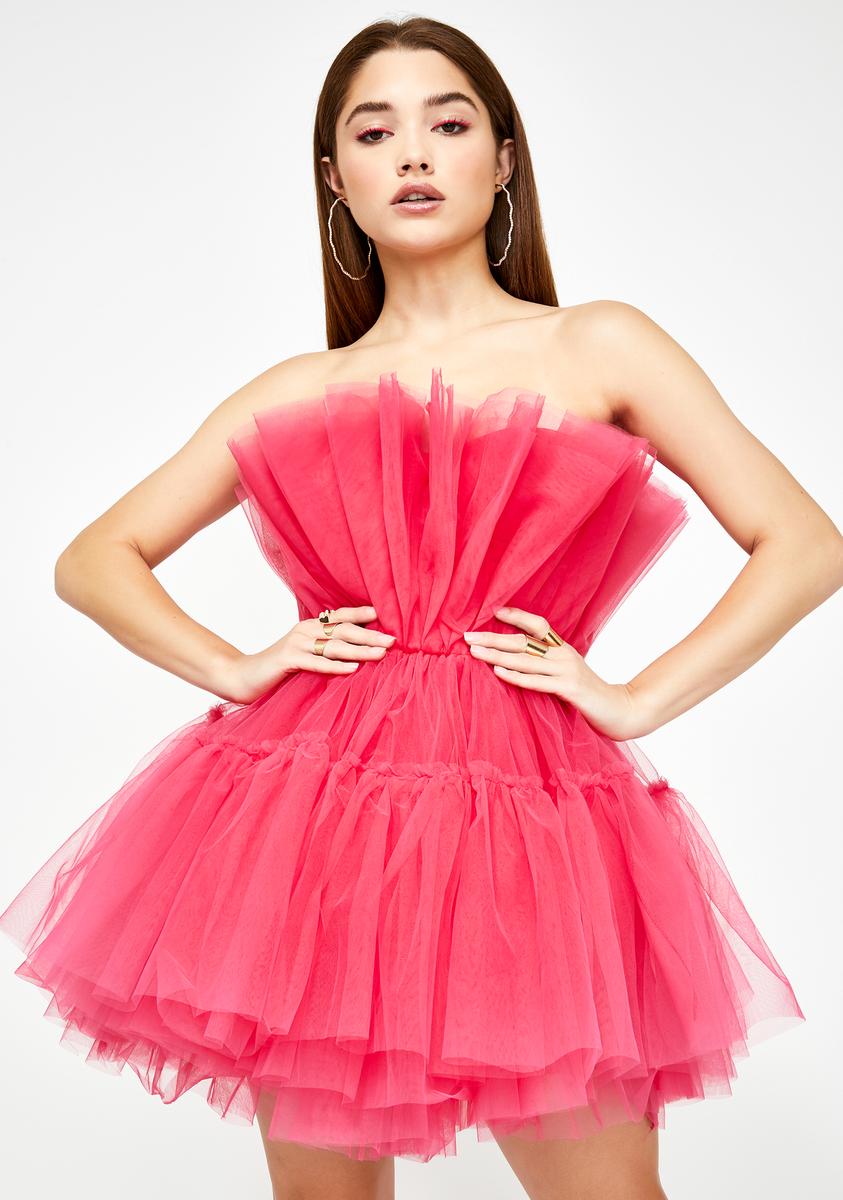 Kiki Riki Tulle Strapless Mini Dress Pink – Dolls Kill