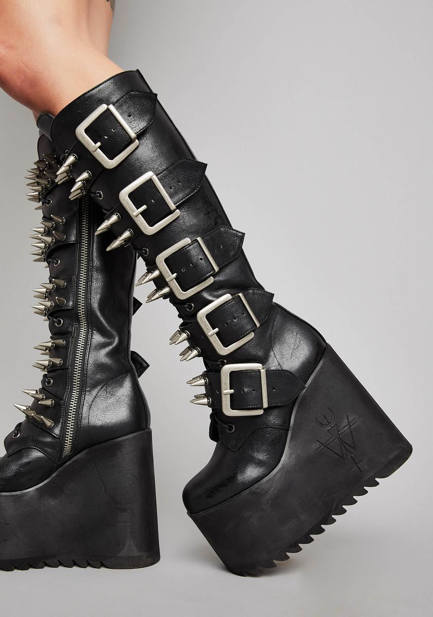 Widow Vegan Leather Buckle Platform Boots – Dolls Kill