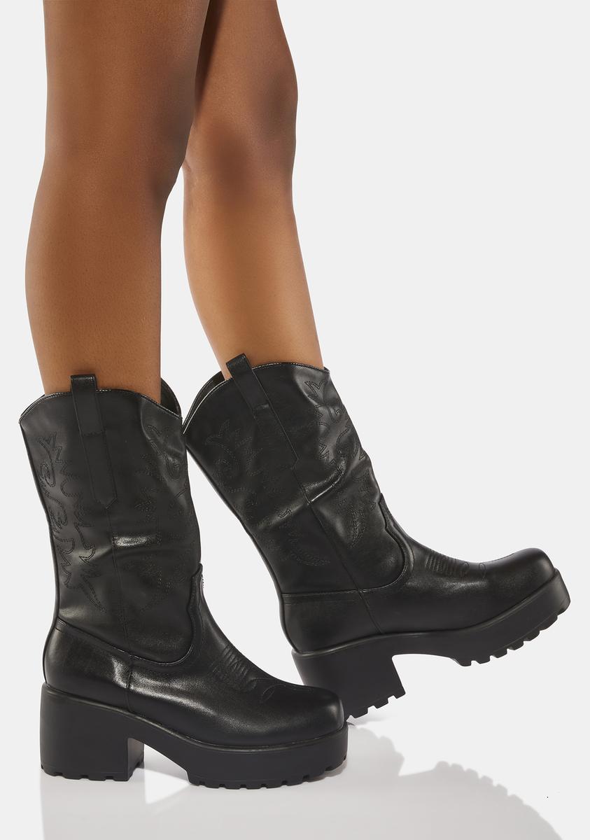 Koi Footwear Wintu Chunky Western Boots - Black – Dolls Kill