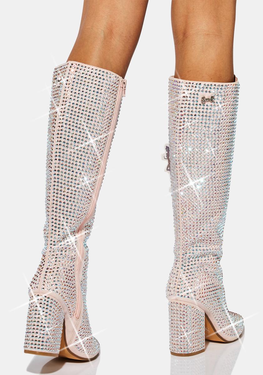Sparkl Fairy Couture Pink Rhinestone Knee High Boots – Dolls Kill