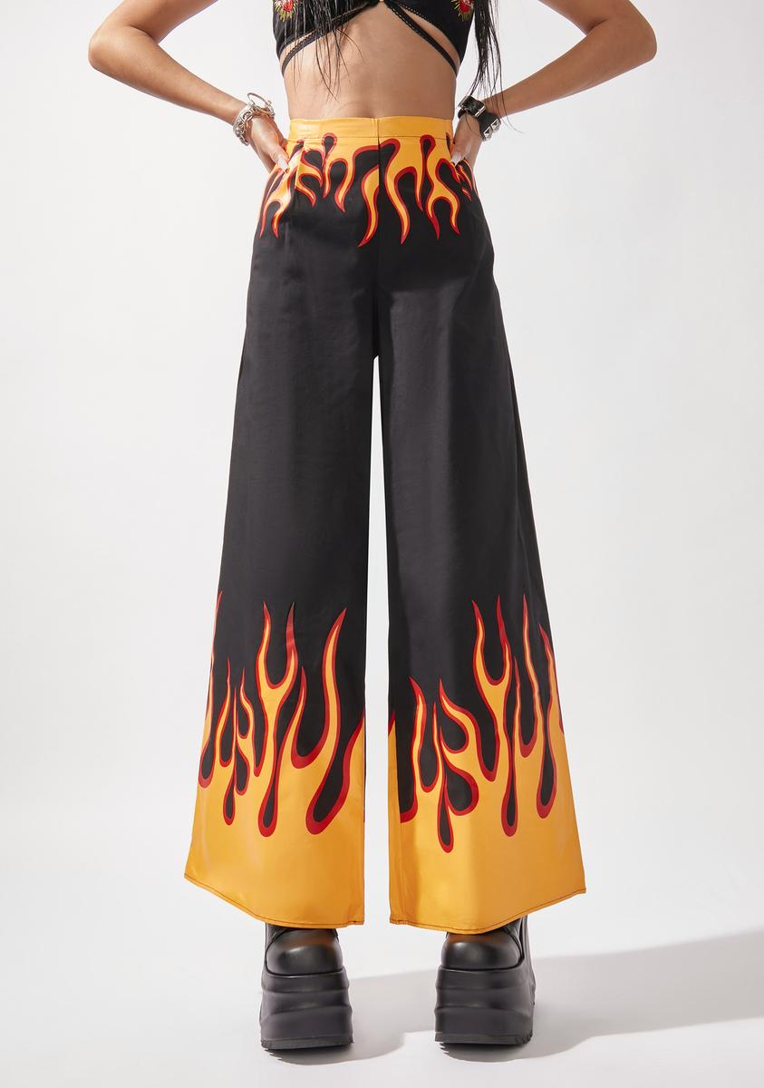 Flame Print Wide Leg Pants - Black – Dolls Kill