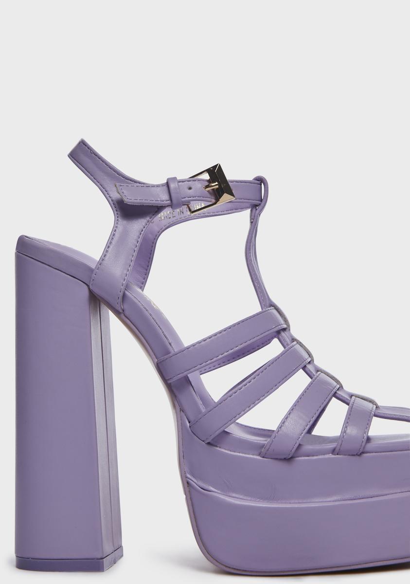 Public Desire Strappy Peep Toe Platform Heels - Purple – Dolls Kill