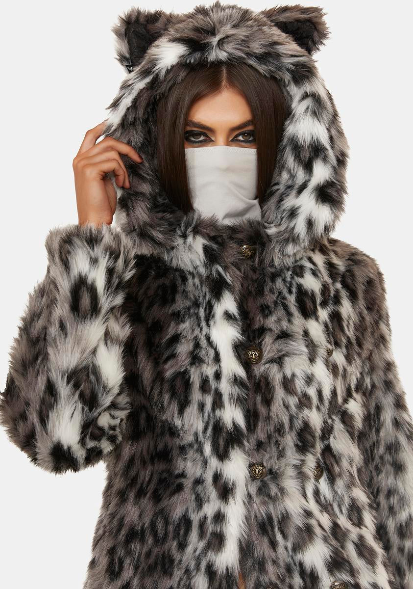 Snow Leopard Classic Faux Fur Coat Men's