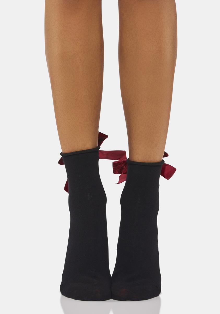 Sheer Ankle Socks With Velvet Bows - Black Red – Dolls Kill