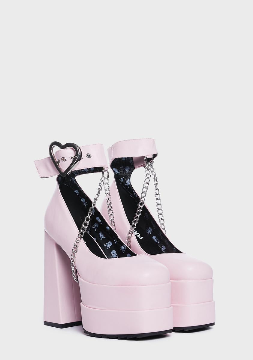 Lamoda Vegan Leather Heart Buckle Platform Heels - Pink – Dolls Kill