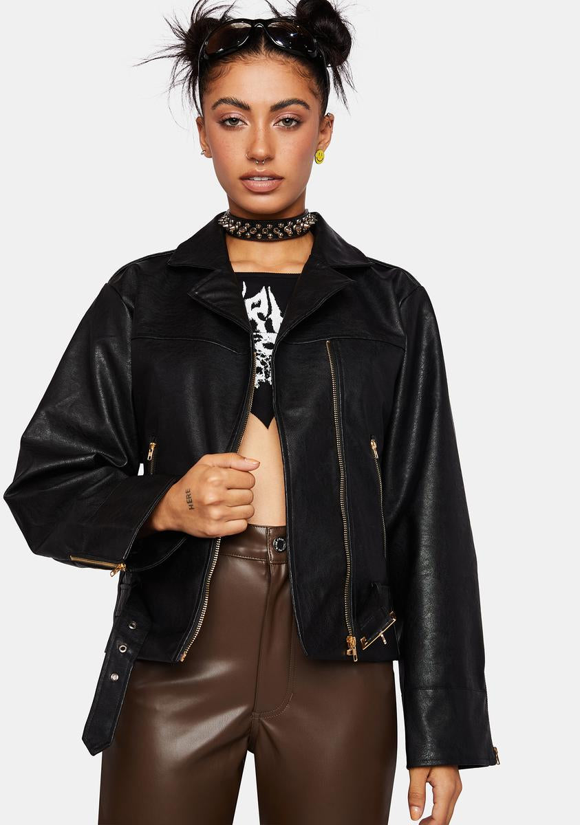 Daisy Street Vegan Leather Biker Jacket - Black – Dolls Kill