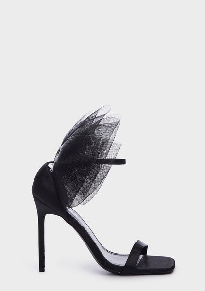 Public Desire Wide Fit Satin Bow High Heels - Black – Dolls Kill