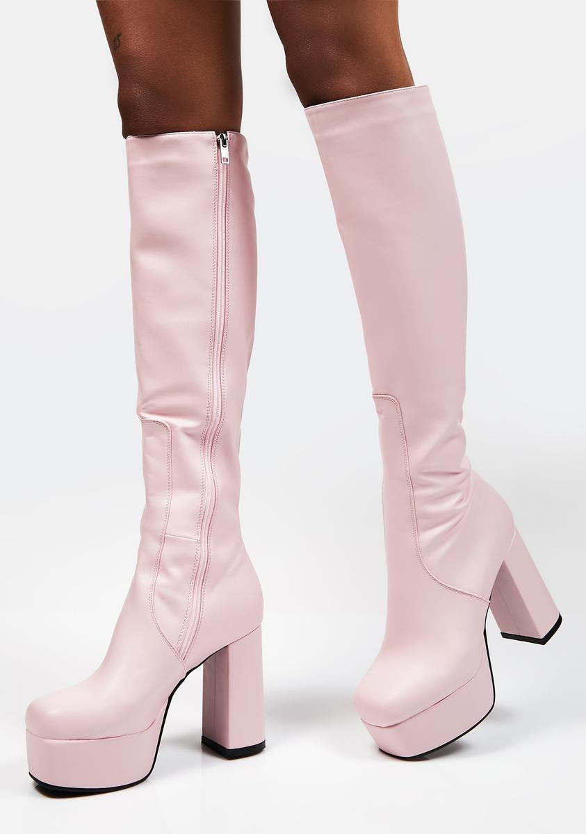 Lamoda Knee High Platform Heel Boots - Pink – Dolls Kill
