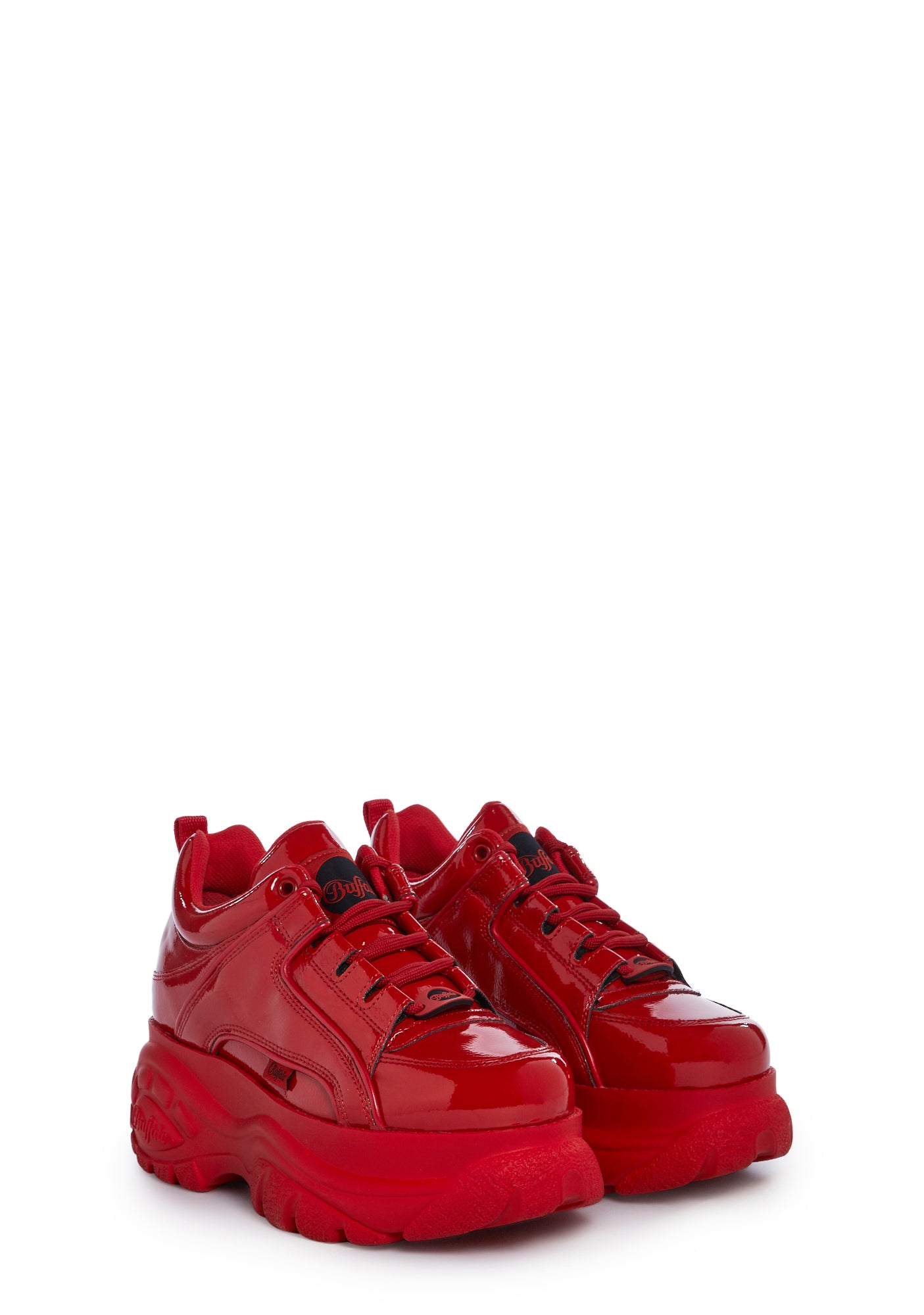Buffalo London Patent Vegan Leather Platform Lace Up Sneakers - Red – Dolls  Kill