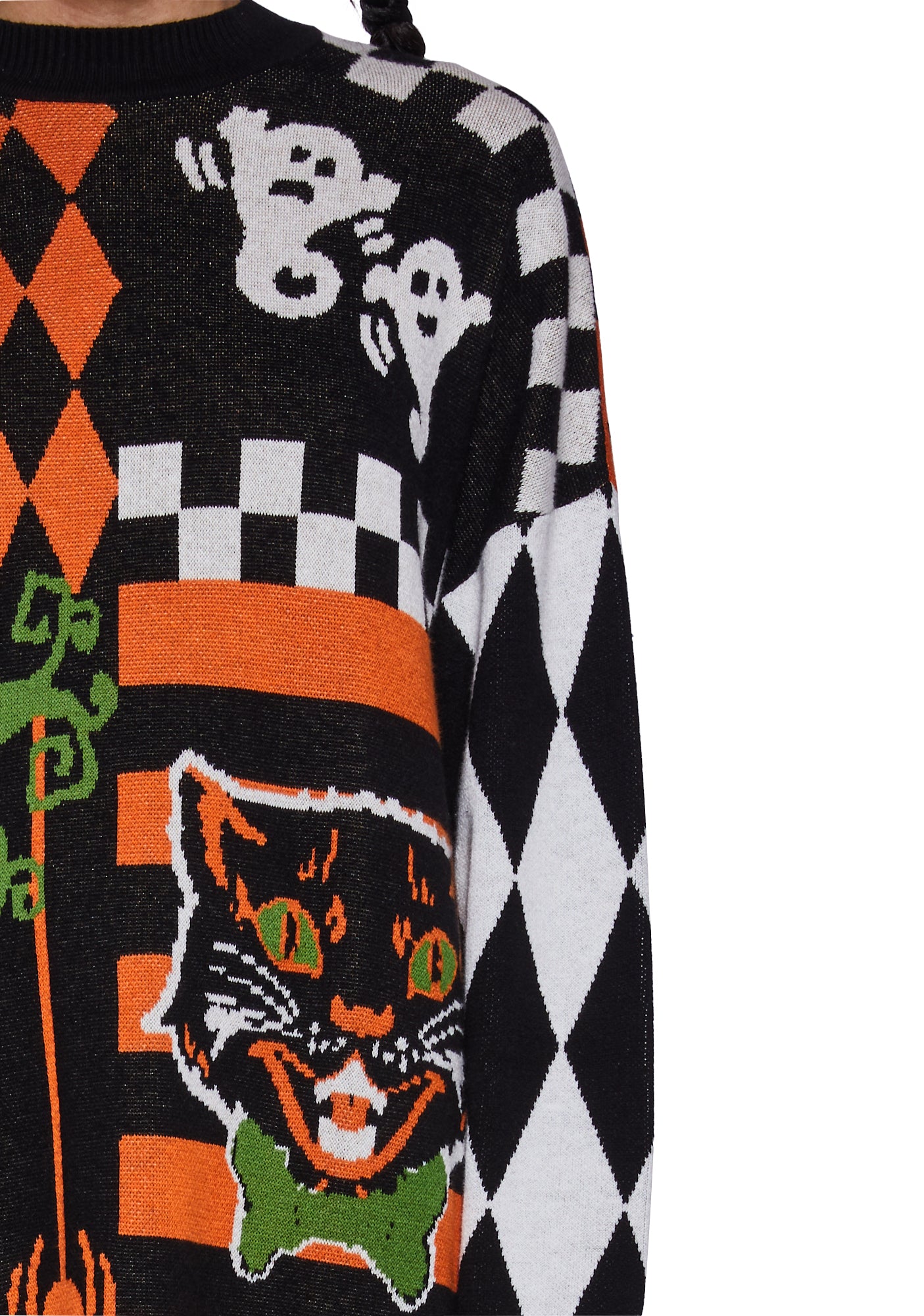 Trickz N' Treatz Striped Ghost Pumpkin Graphic Oversized Sweater - Multi –  Dolls Kill