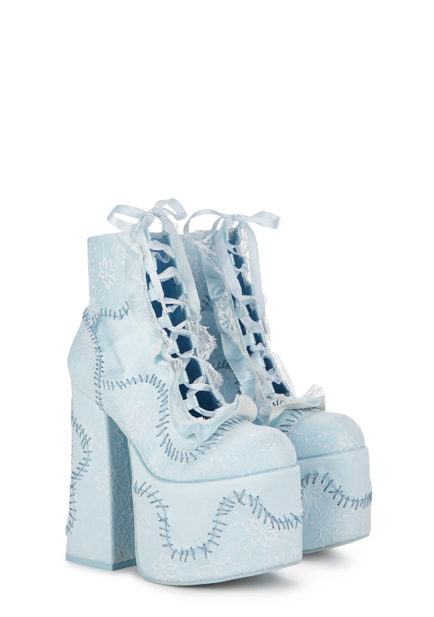 Dolls Kill x The Corpse Bride Emily Victor Lace Satin Platform Boots