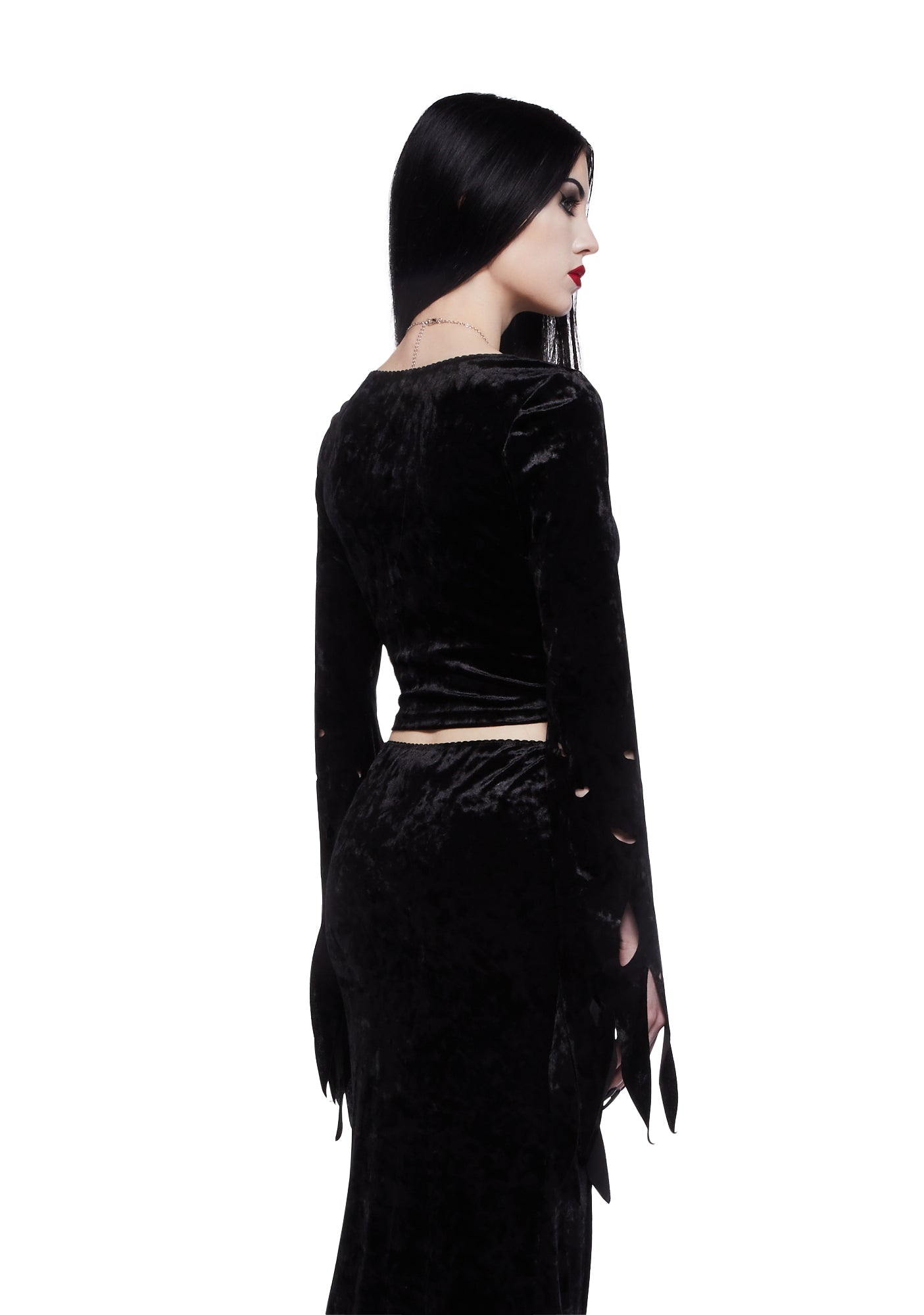 Dolls Kill x Elvira Velvet Long Sleeve Top - Black