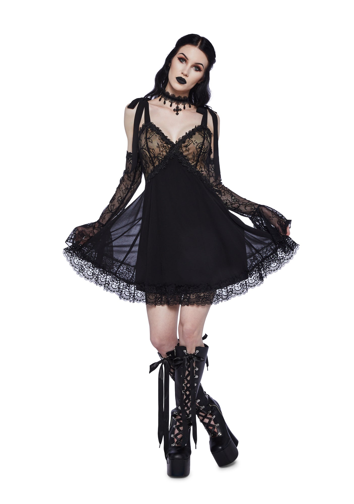 Widow Chiffon Lace – Black Kill Dolls Mini Dress