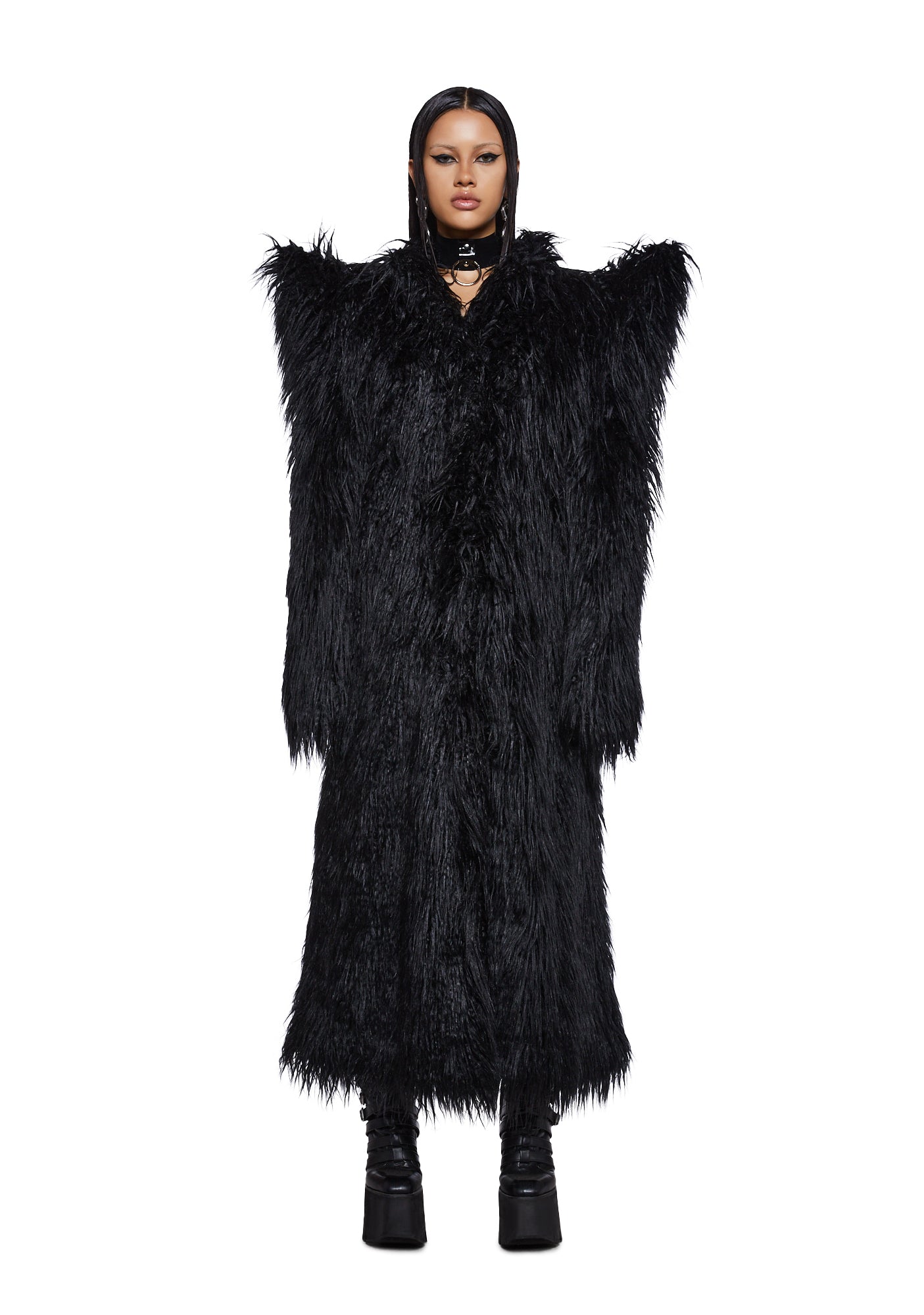Namilia Faux Fur Long Sleeve Coat - Black – Dolls Kill