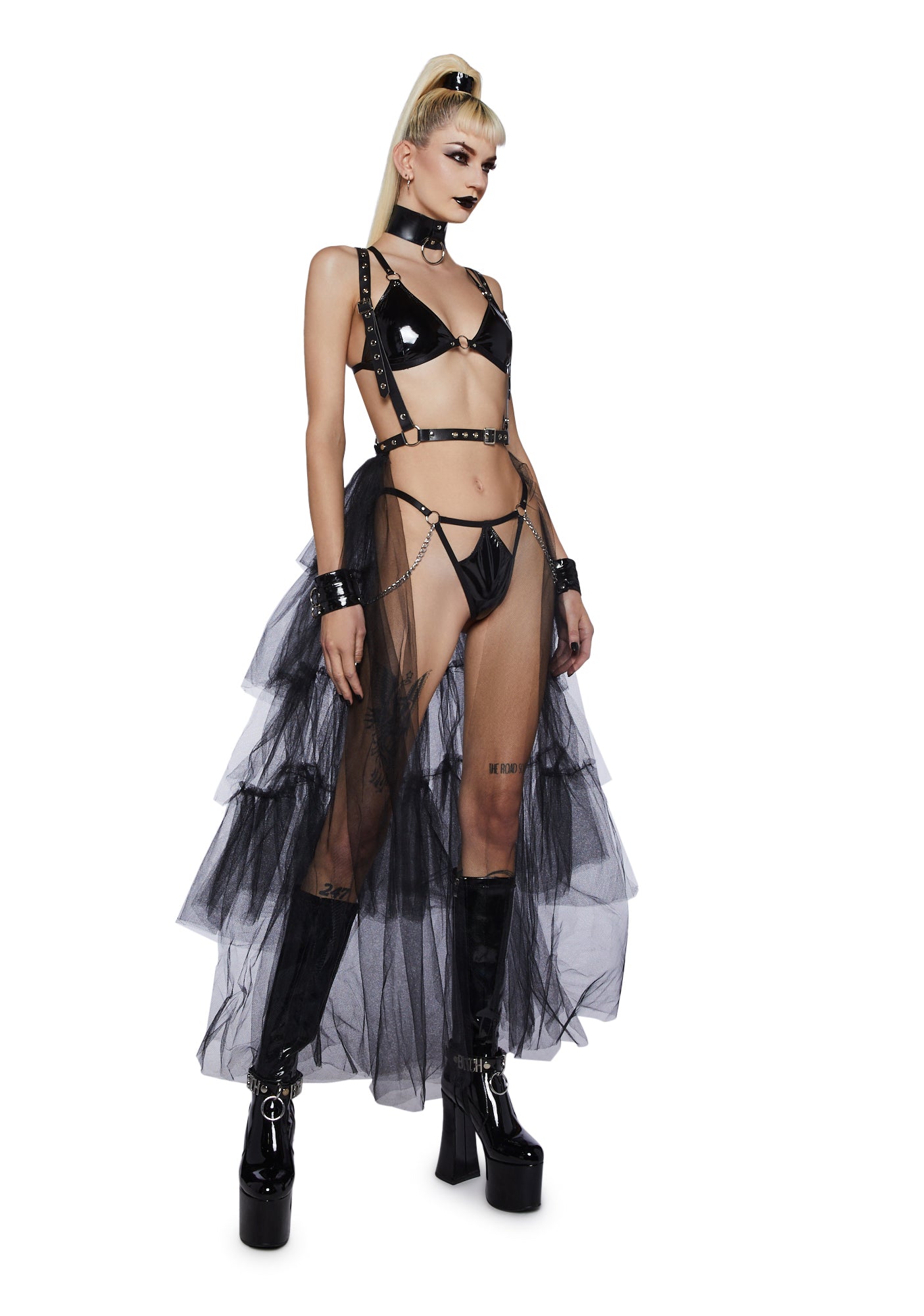 Widow Tulle Maxi Skirt And Harness- Black – Dolls Kill