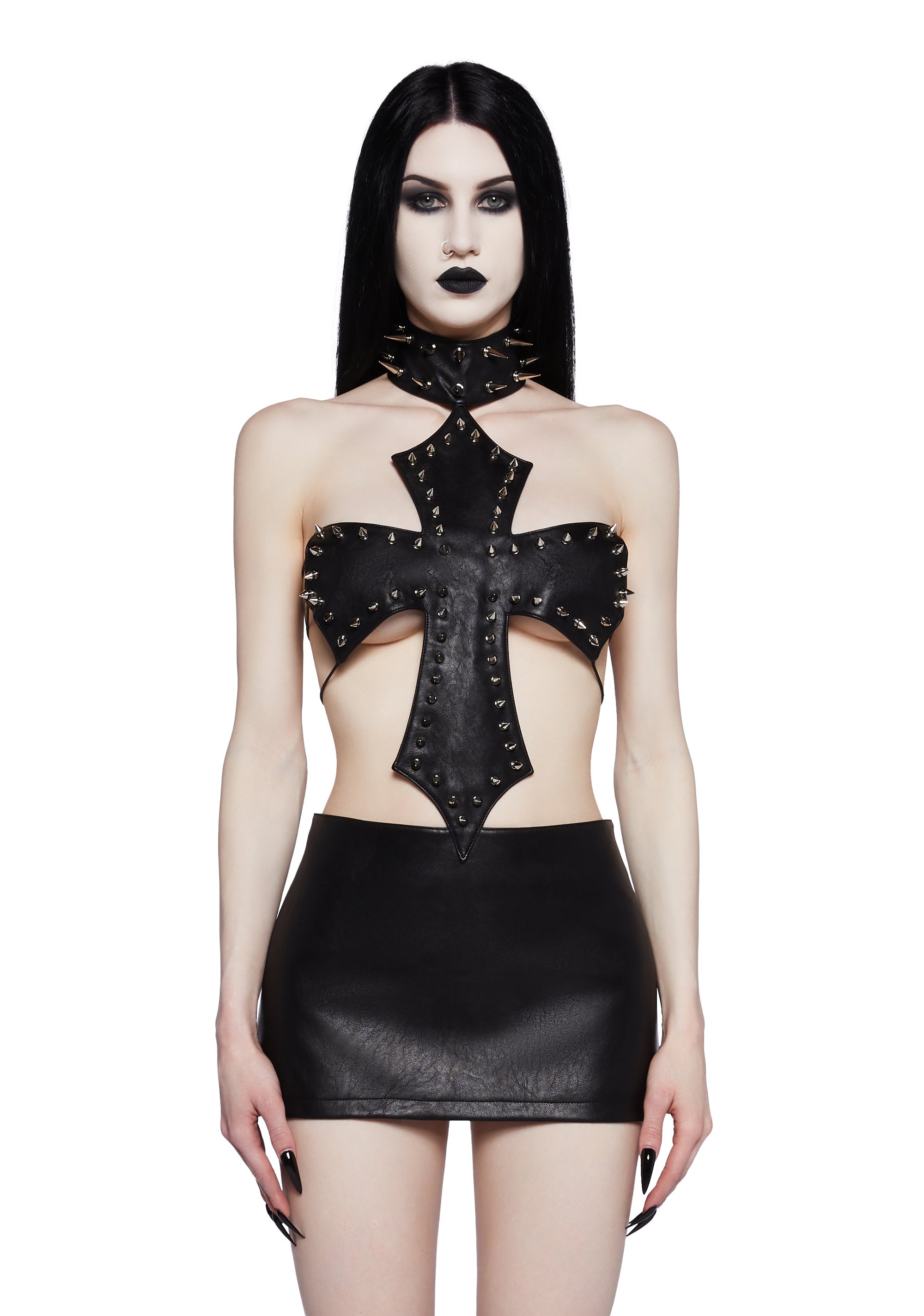 Edikted Vegan Leather High Cut Bodysuit - Black – Dolls Kill