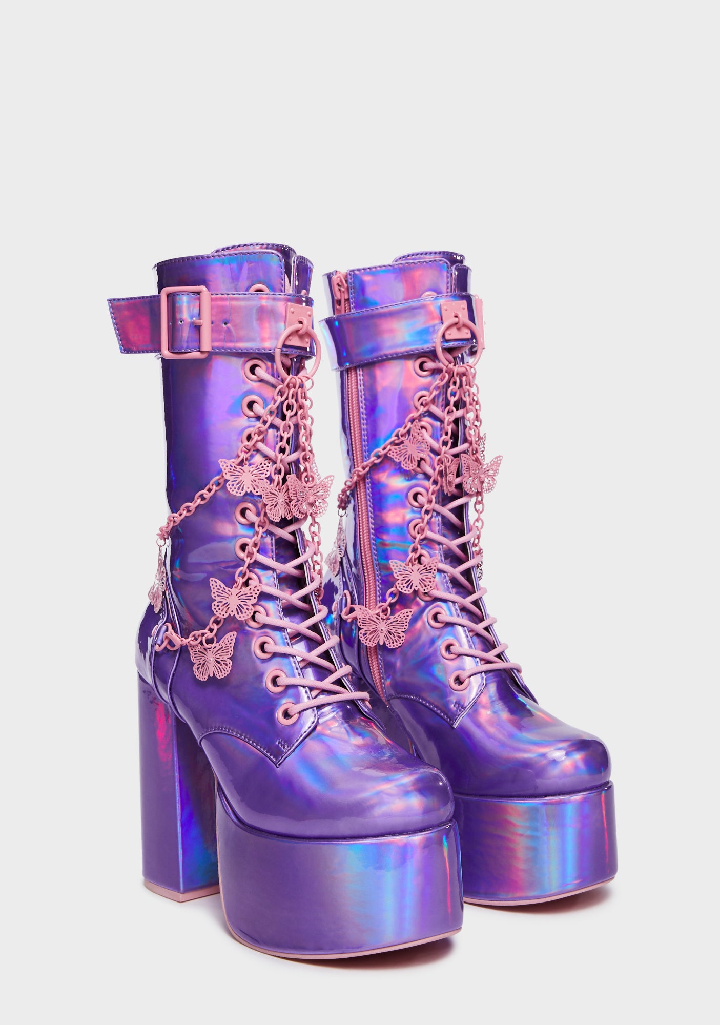 Club Exx Holographic Butterfly Chain Platform Boots - Purple – Dolls Kill