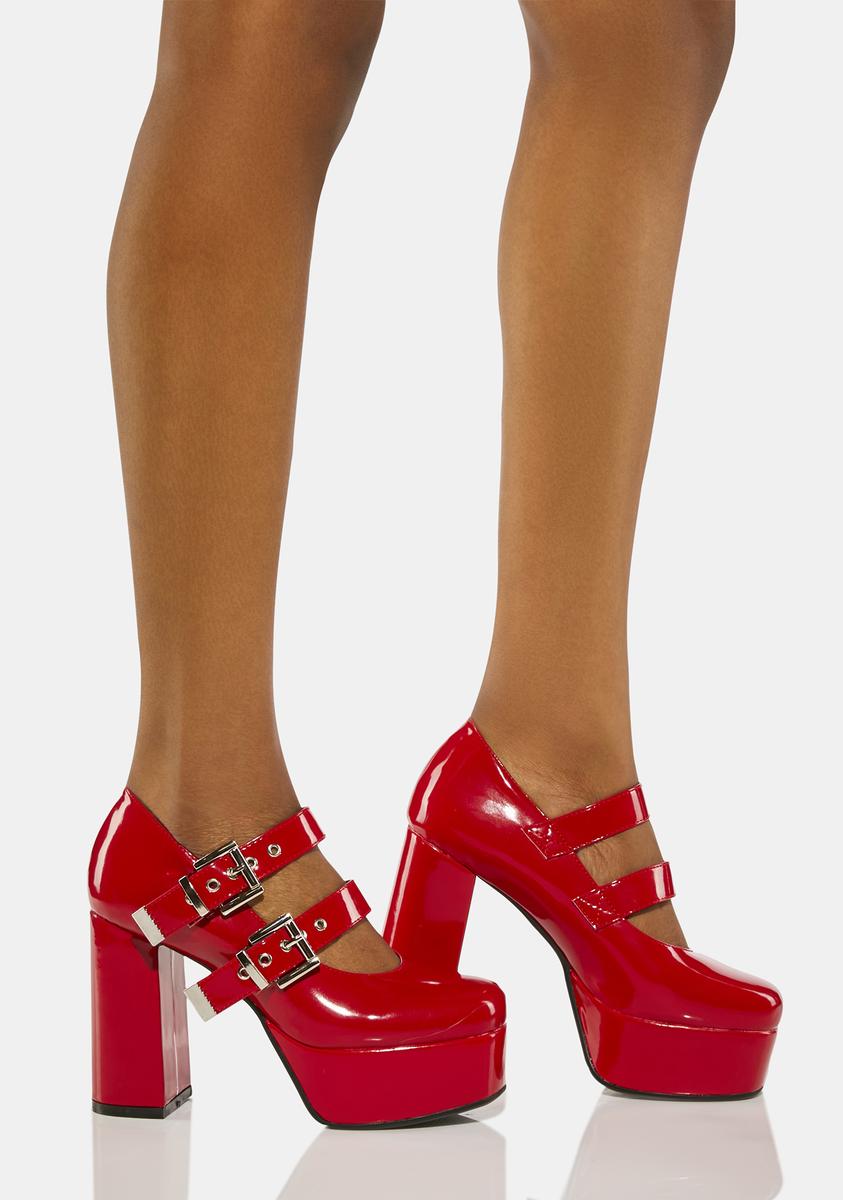 Lamoda Mary Jane Patent Platform Heels - Red – Dolls Kill