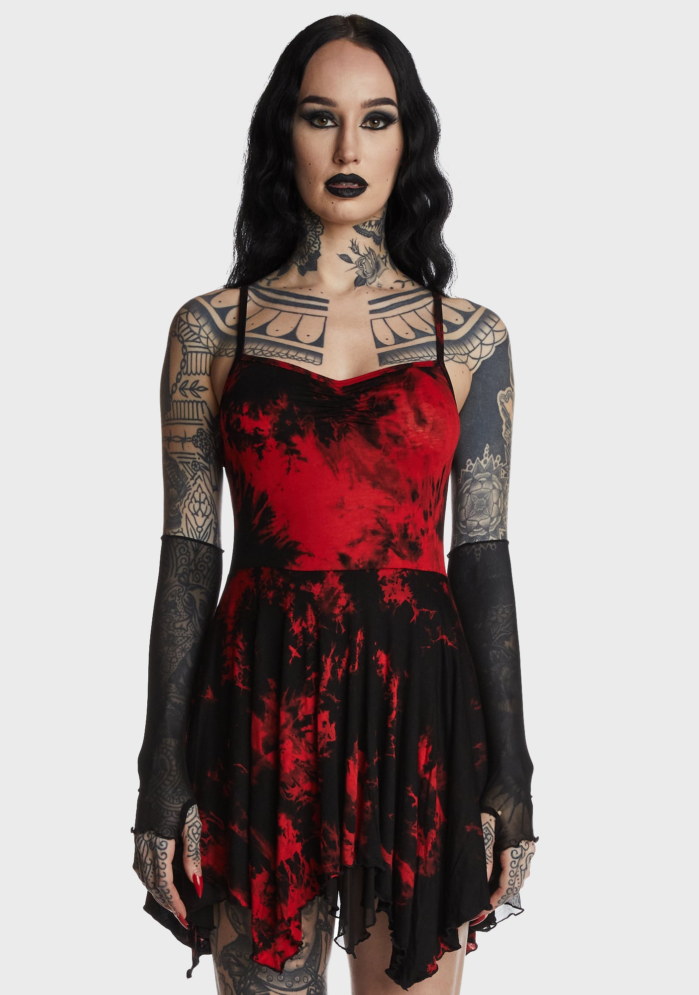 Widow Tie Dye Handkerchief Mini Dress - Black/Red – Dolls Kill