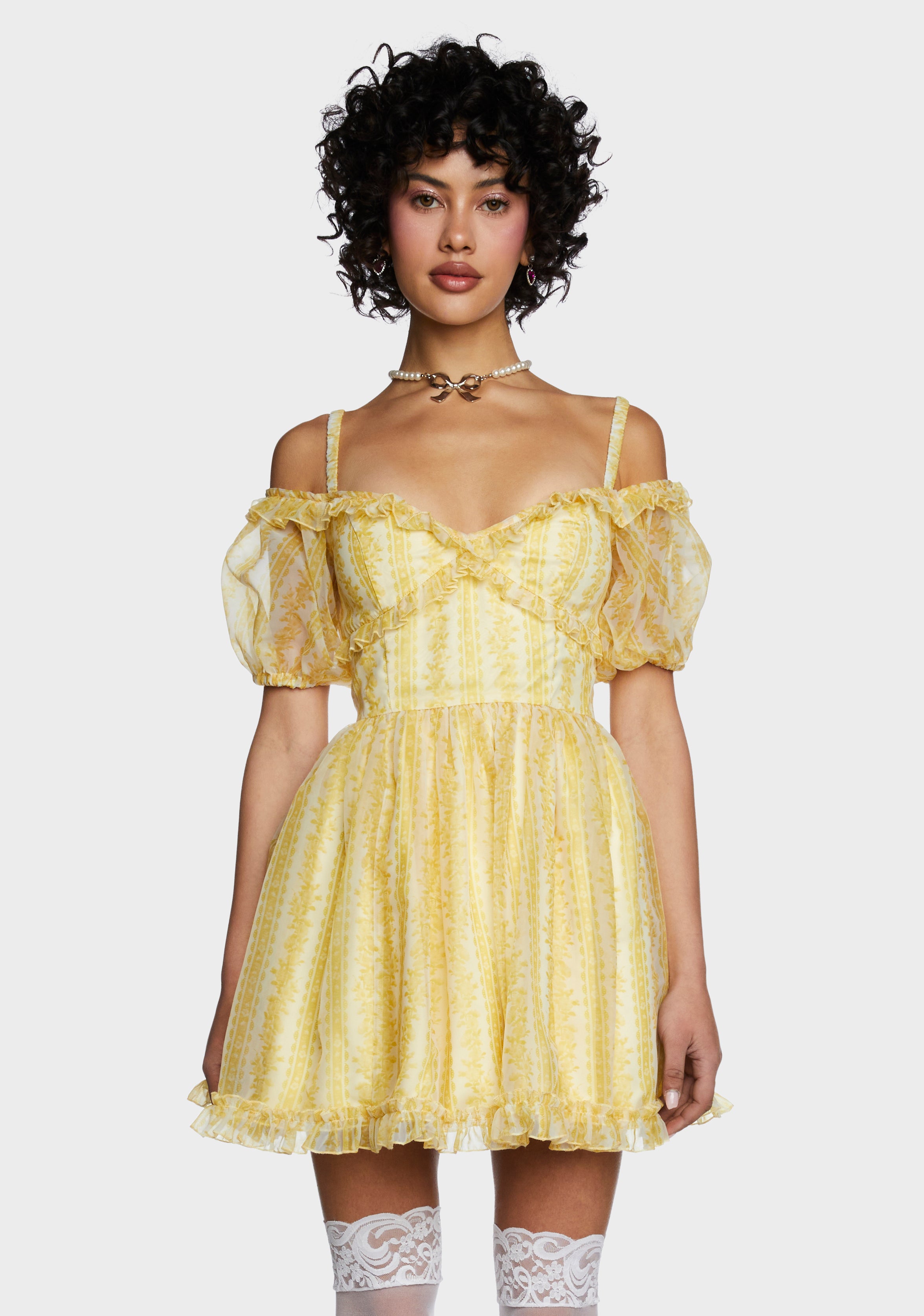 Sugar Thrillz Organza Floral Print Mini Dress - Yellow – Dolls Kill