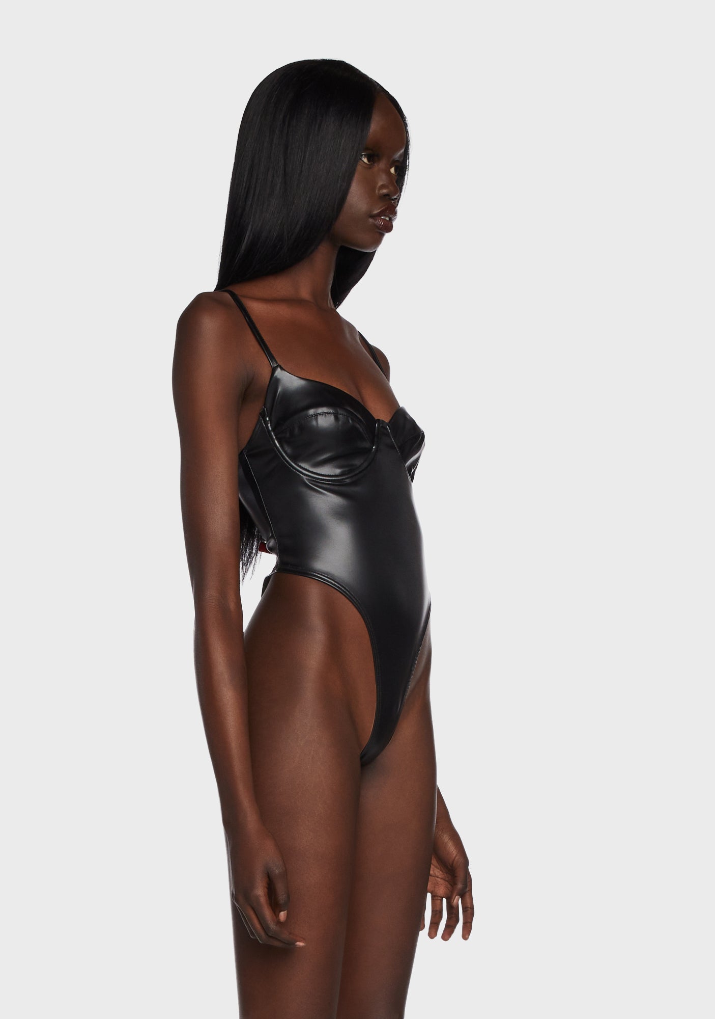 Edikted Vegan Leather High Cut Bodysuit - Black – Dolls Kill