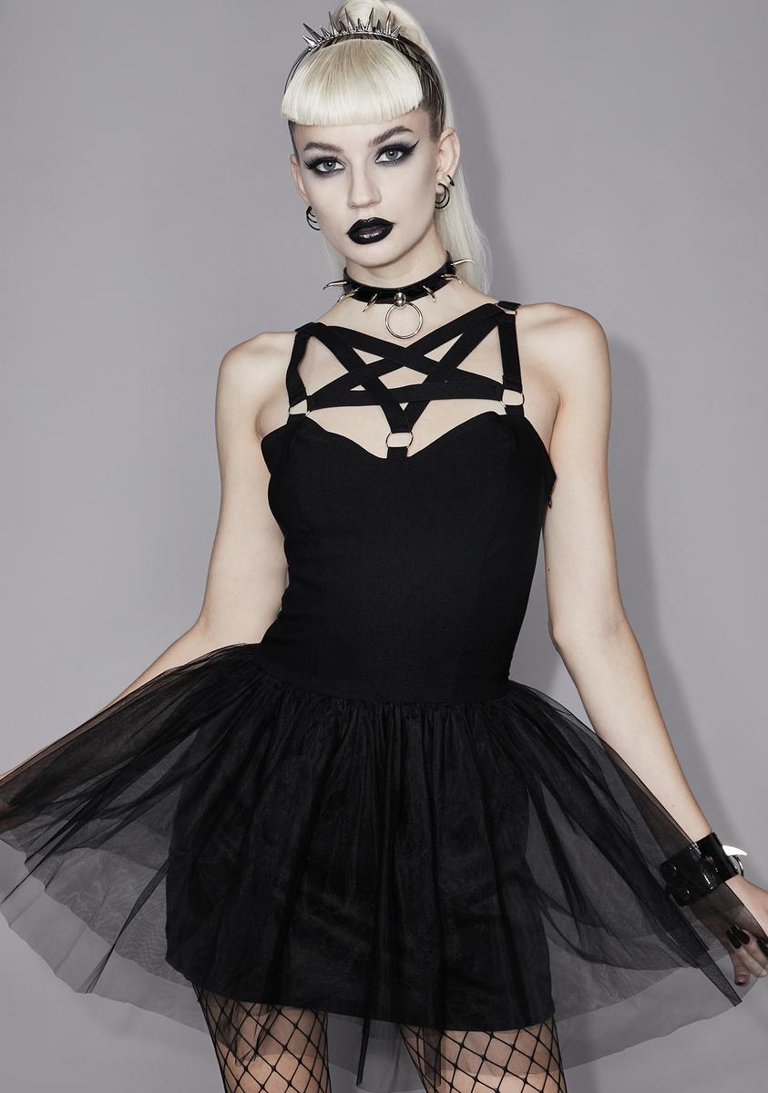 Widow Pentagram Tulle Skirt Mini Dress - Black – Dolls Kill