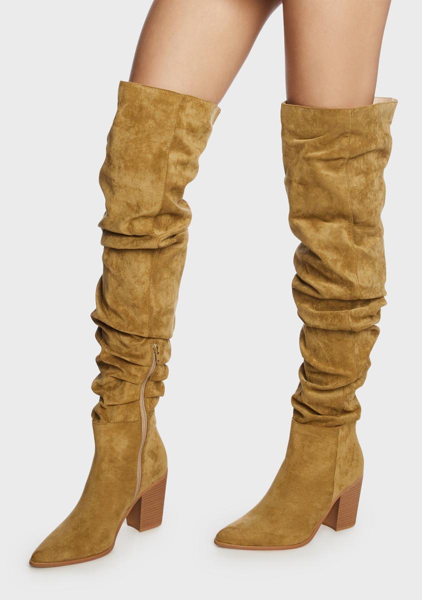 Suede Thigh High Heel Boots - Yellow – Dolls Kill