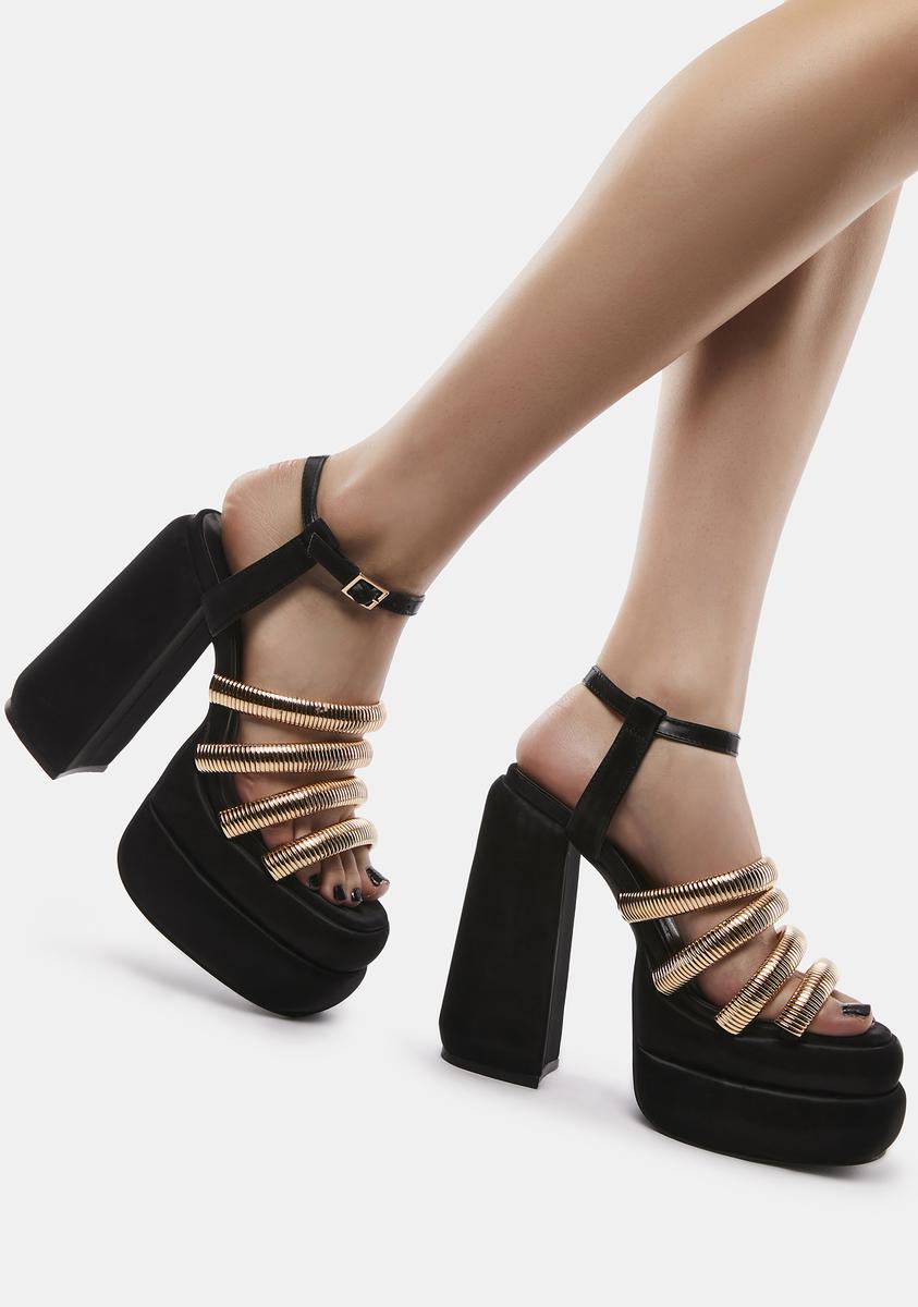 Poster Grl Double Stacked Gold Snake Coil Platform Sandals - Black – Dolls  Kill