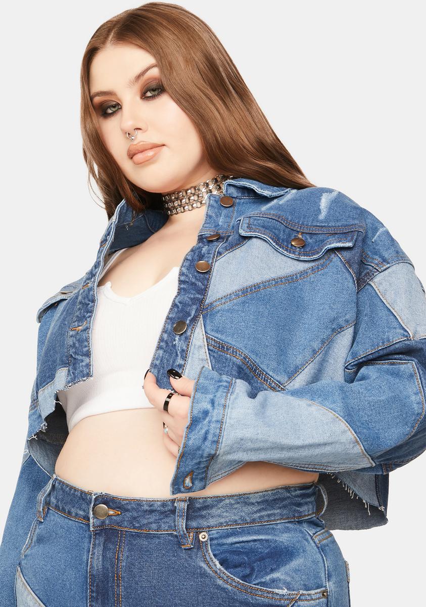 Plus Size Patchwork Denim Jacket Plus Size Jean Jacket Plus Set