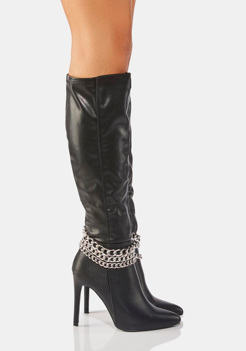 Heeled Knee High Boots With Layered Chains - Black – Dolls Kill