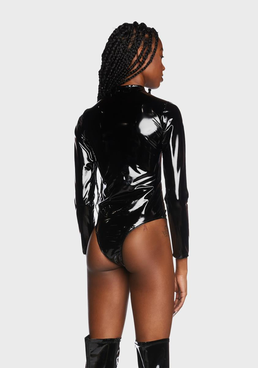 Forbidden Clothing Vinyl Zip Up Long Sleeve Bodysuit - Black – Dolls Kill