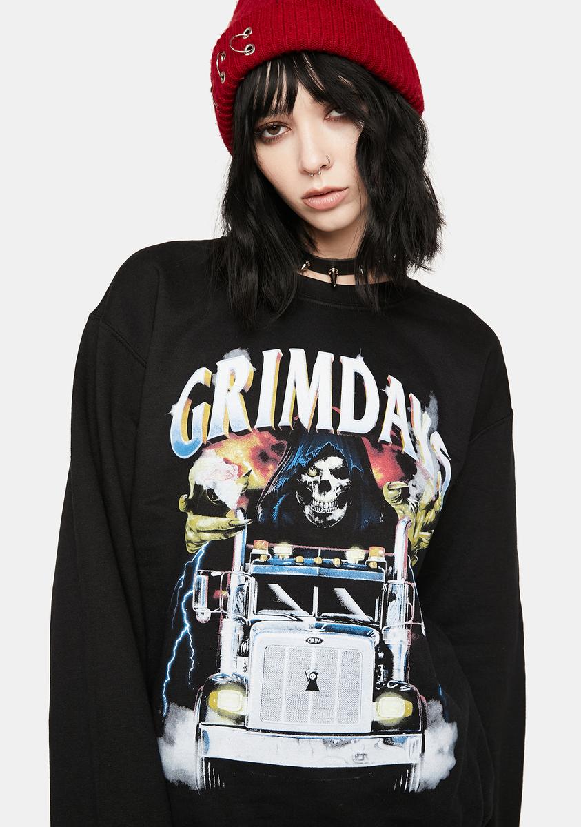 Grim Days Graphic Print Long Sleeve Sweatshirt - Black – Dolls Kill