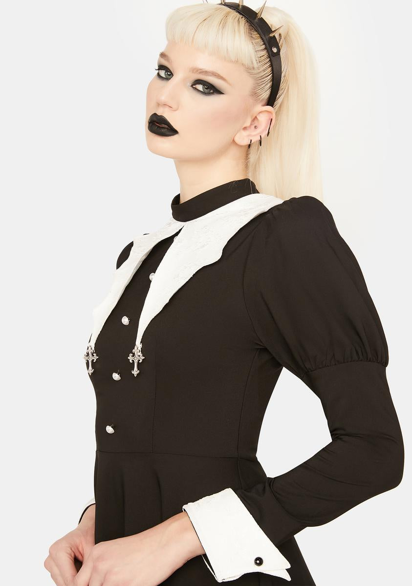 Dark In Love Goth Bat Collar Mini Dress - Black/White – Dolls Kill
