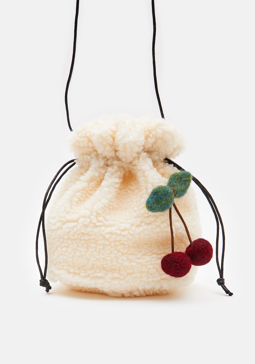 Cherry Decor Fluffy Bucket Bag