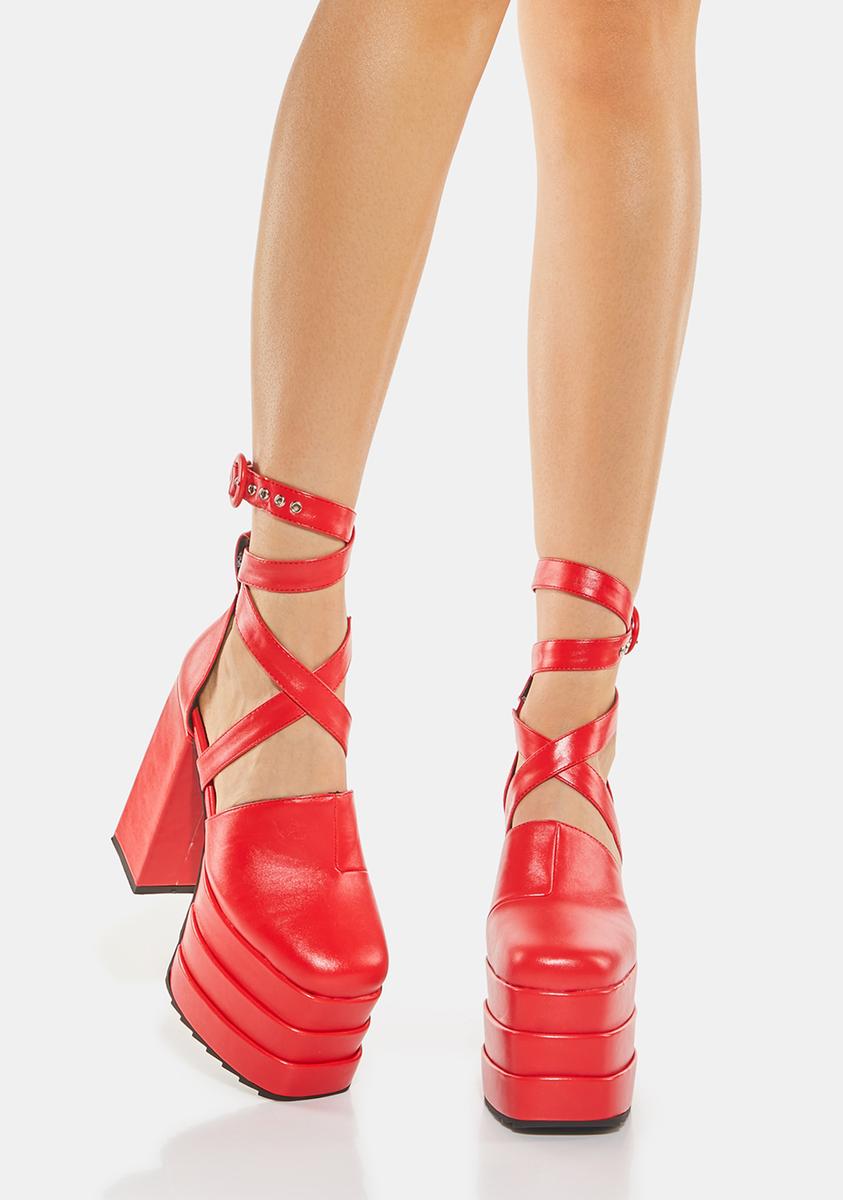Lamoda Vegan Leather Wrap Platform Heels - Red – Dolls Kill