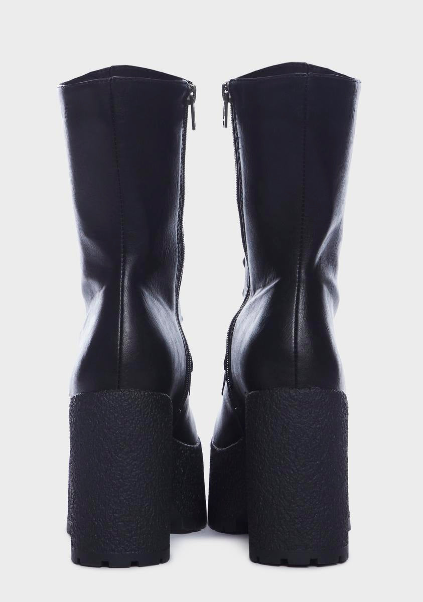 Lamoda Short Platform Heel Lace Up Boots - Black – Dolls Kill