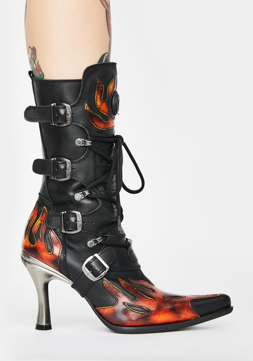 New Rock Flame Heeled Boots – Dolls Kill
