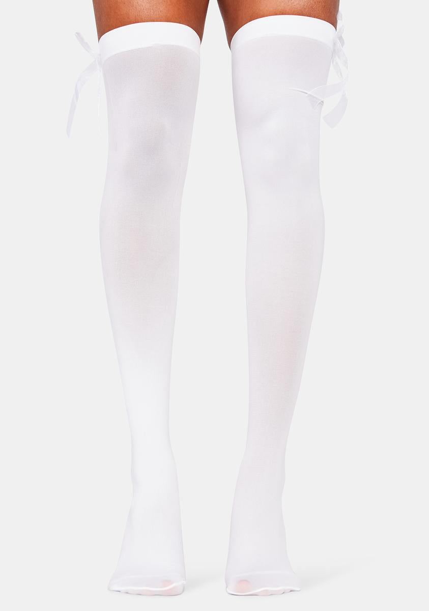 Thigh High Sheer Stockings With Bow - White – Dolls Kill
