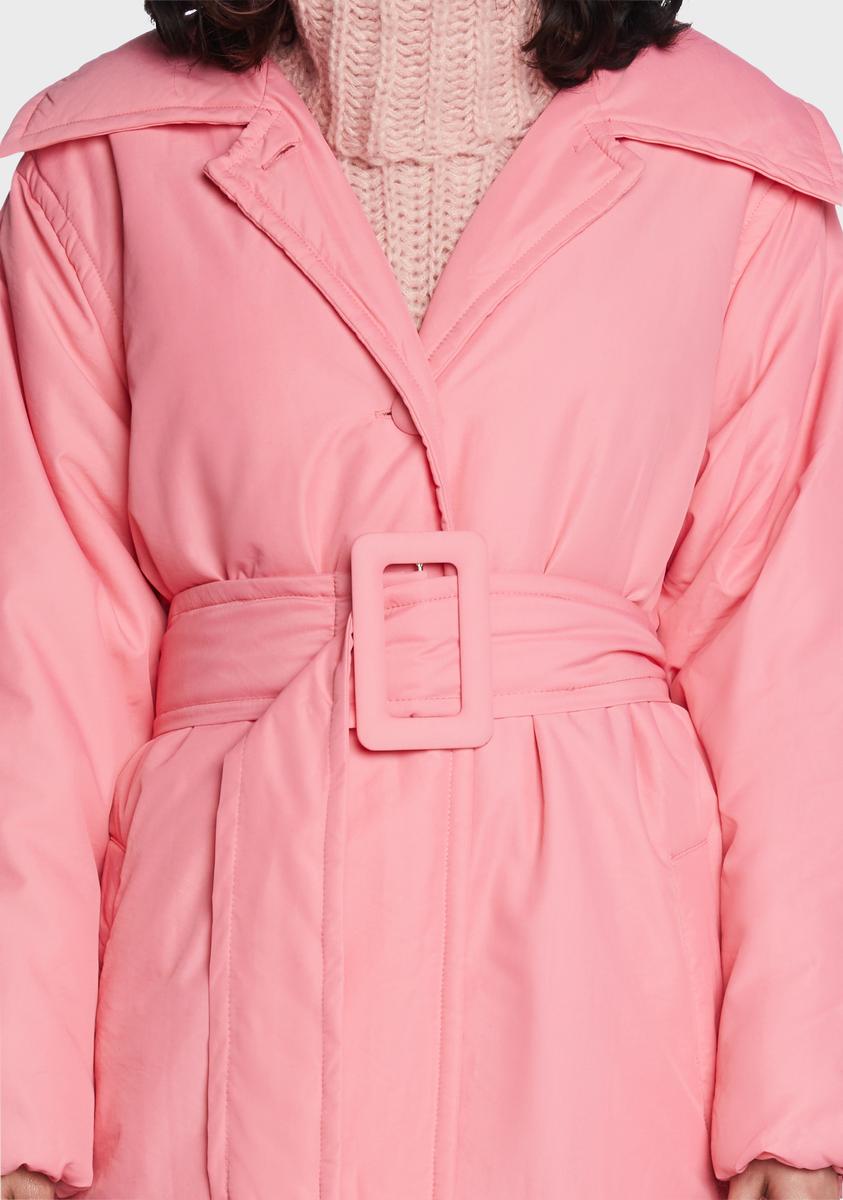 Puffy Trench Coat With Waist Belt - Pink#N##N# – Dolls Kill