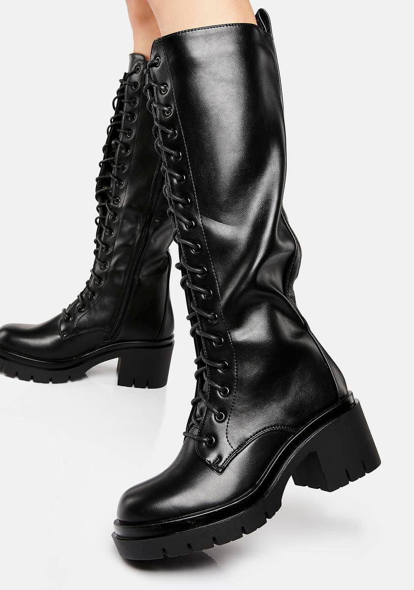 Knee High Lace Up Combat Boots - Black – Dolls Kill