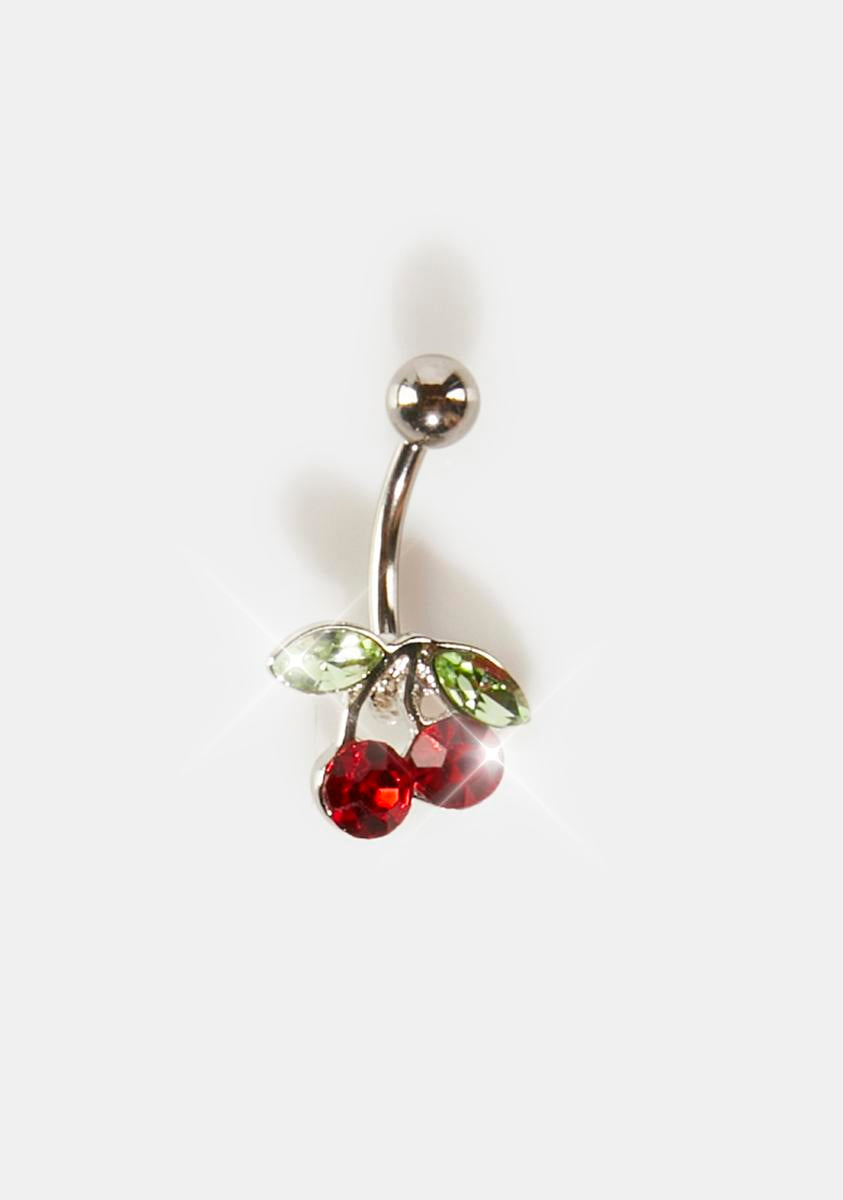 Belly button ring with red cherries