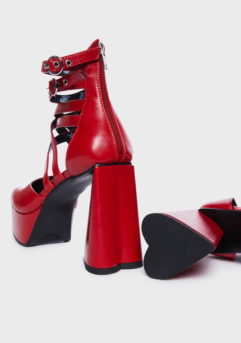 Lamoda Vegan Leather Strappy Platform Heart Shaped Heels - Red – Dolls Kill