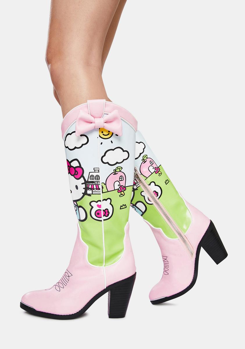 Dolls Kill Hello Kitty Rainbow Cowboy Boots - Pastel Kawaii